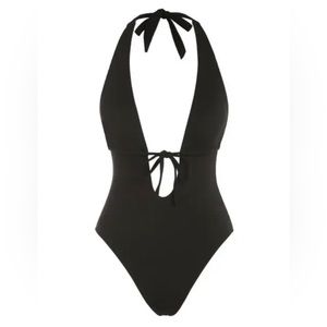 Halter Tie Front Ribbed Cheeky One-piece